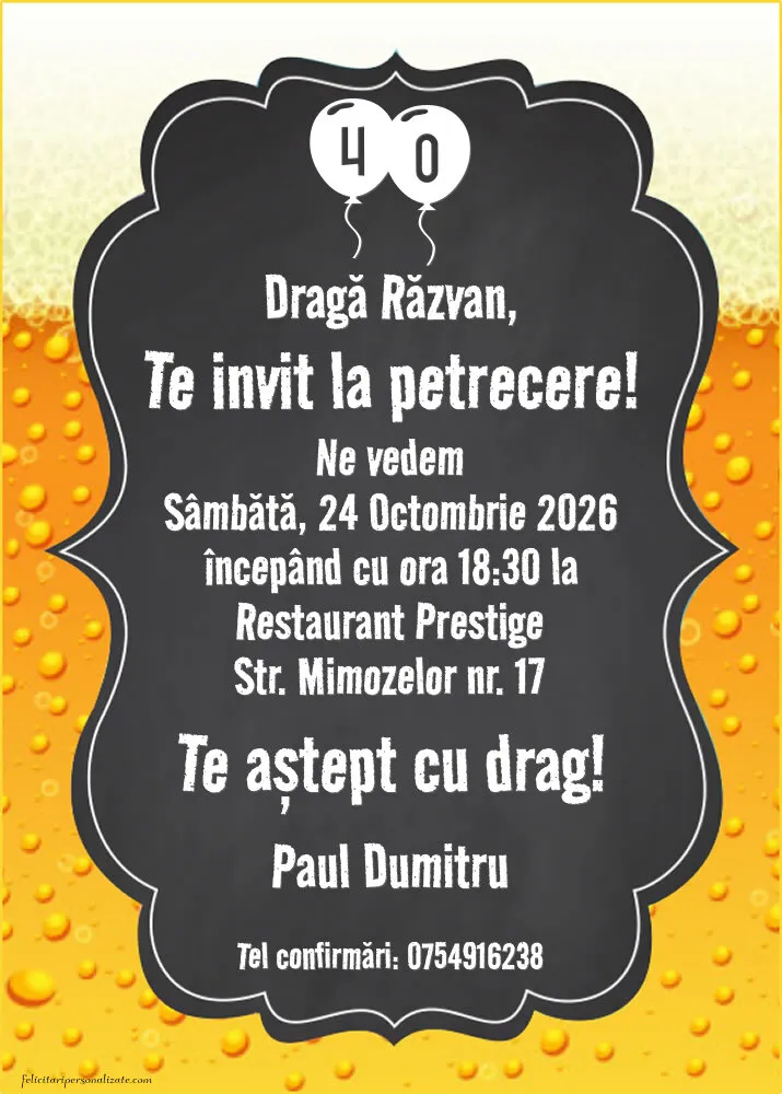 Exemplu completat: Invitație cu bere