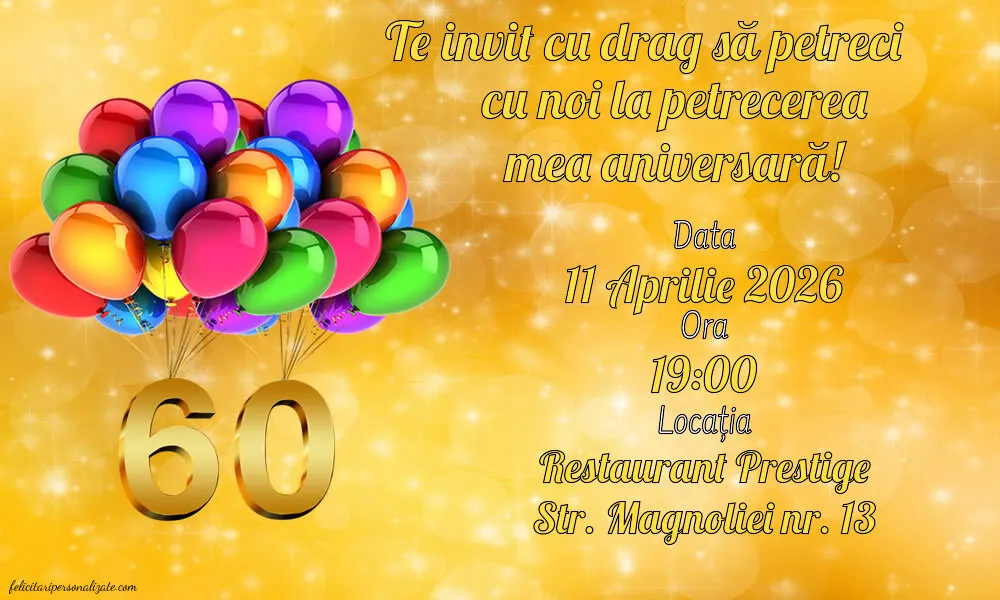 Exemplu completat: Invitație pentru 60 ani