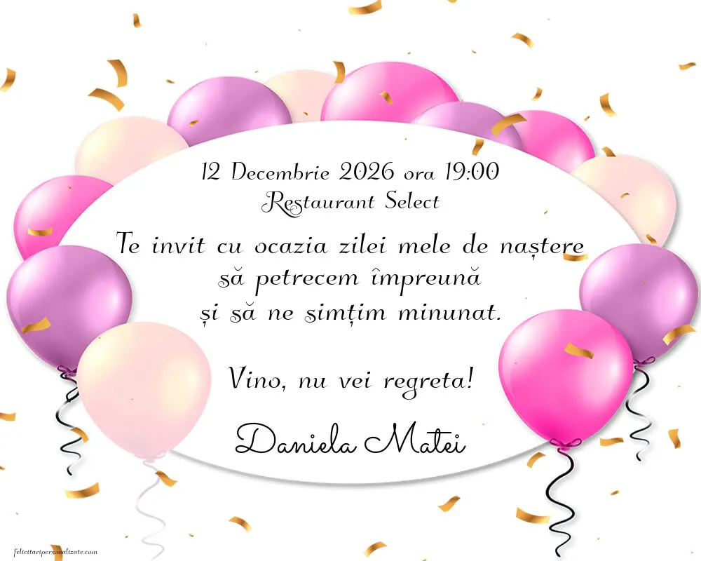 Exemplu completat: Invitație cu baloane