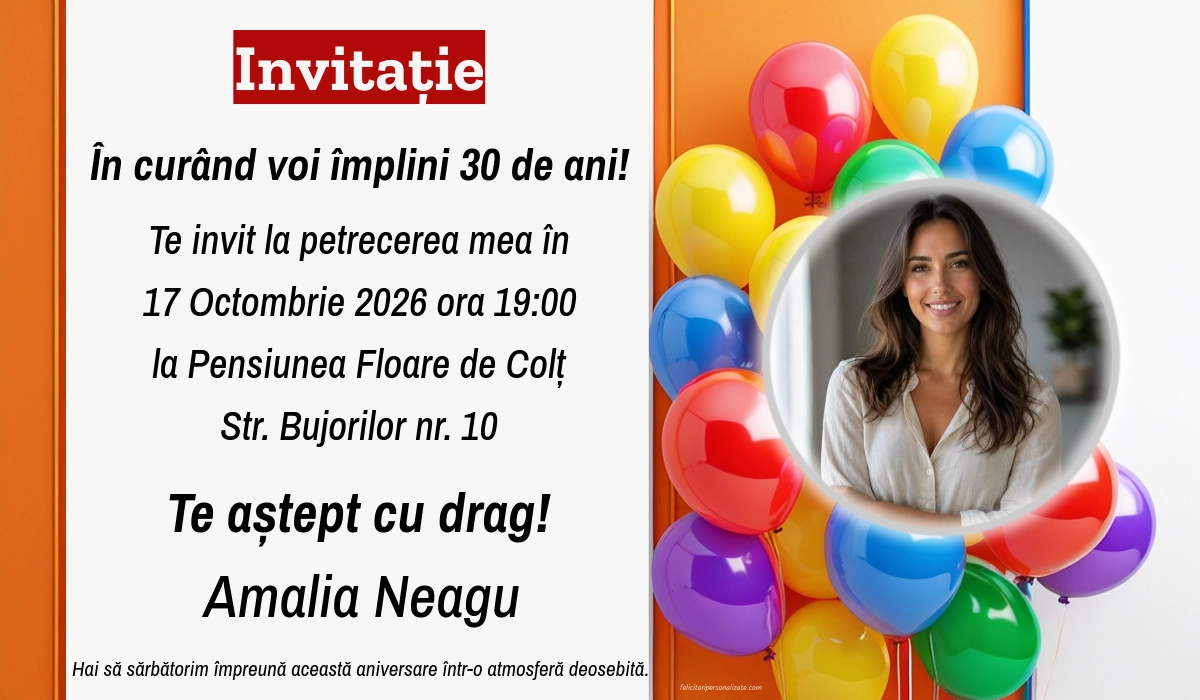 Invitație cu baloane
