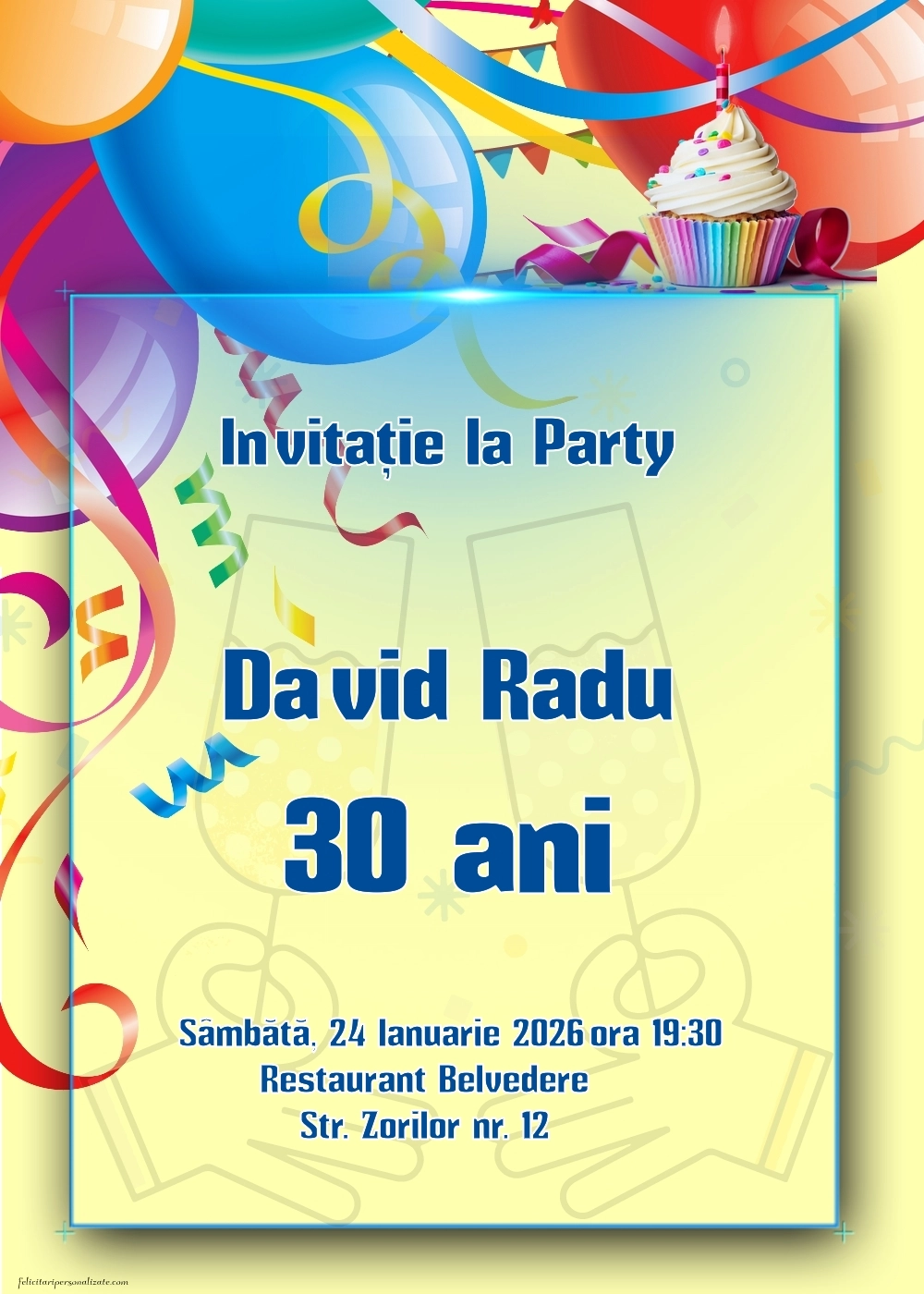 Exemplu completat: Invitație cu tort