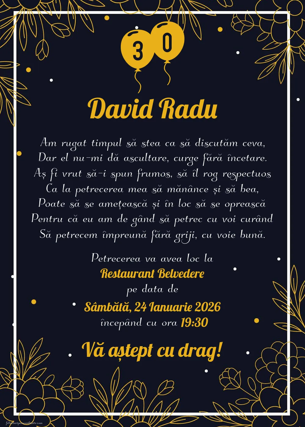Exemplu completat: Invitație pentru femei