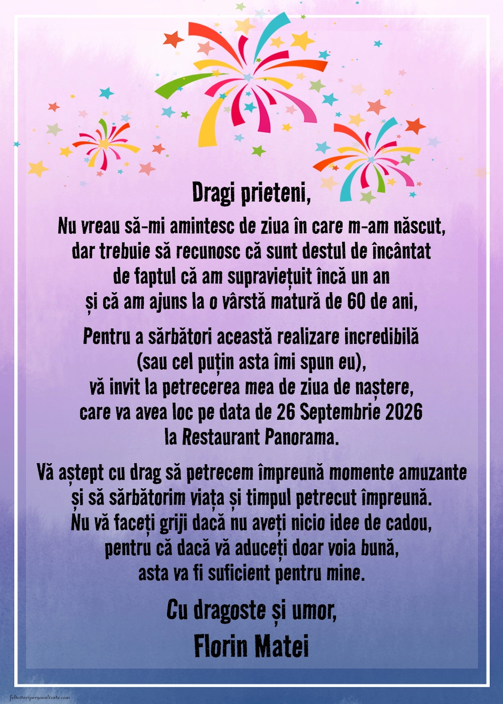 Exemplu completat: Invitație amuzantă