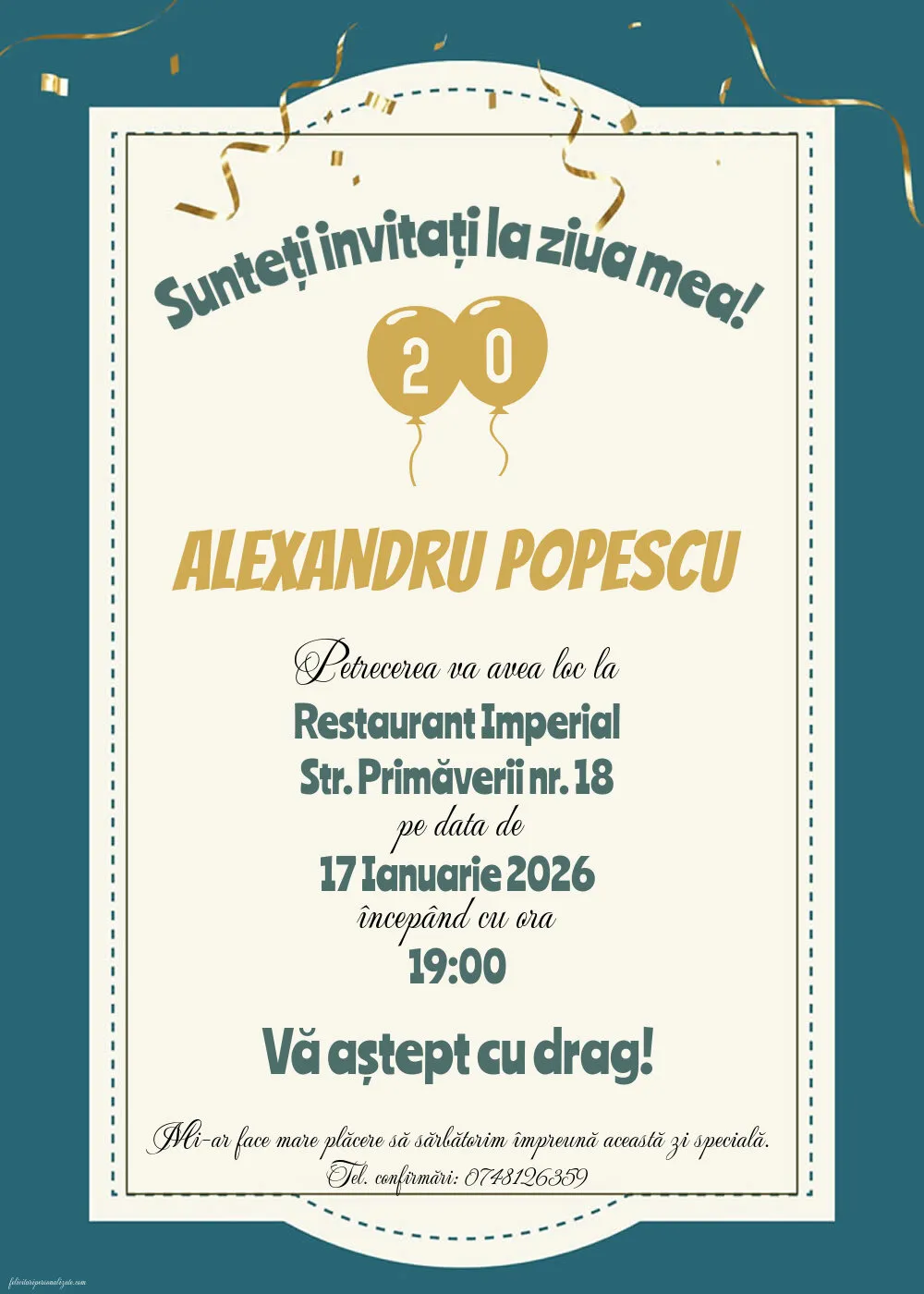 Invitație cu confeti
