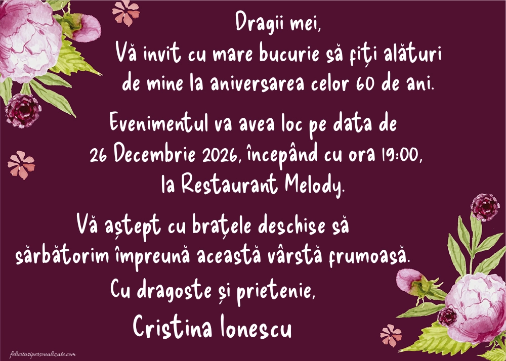 Invitație pentru 60 ani