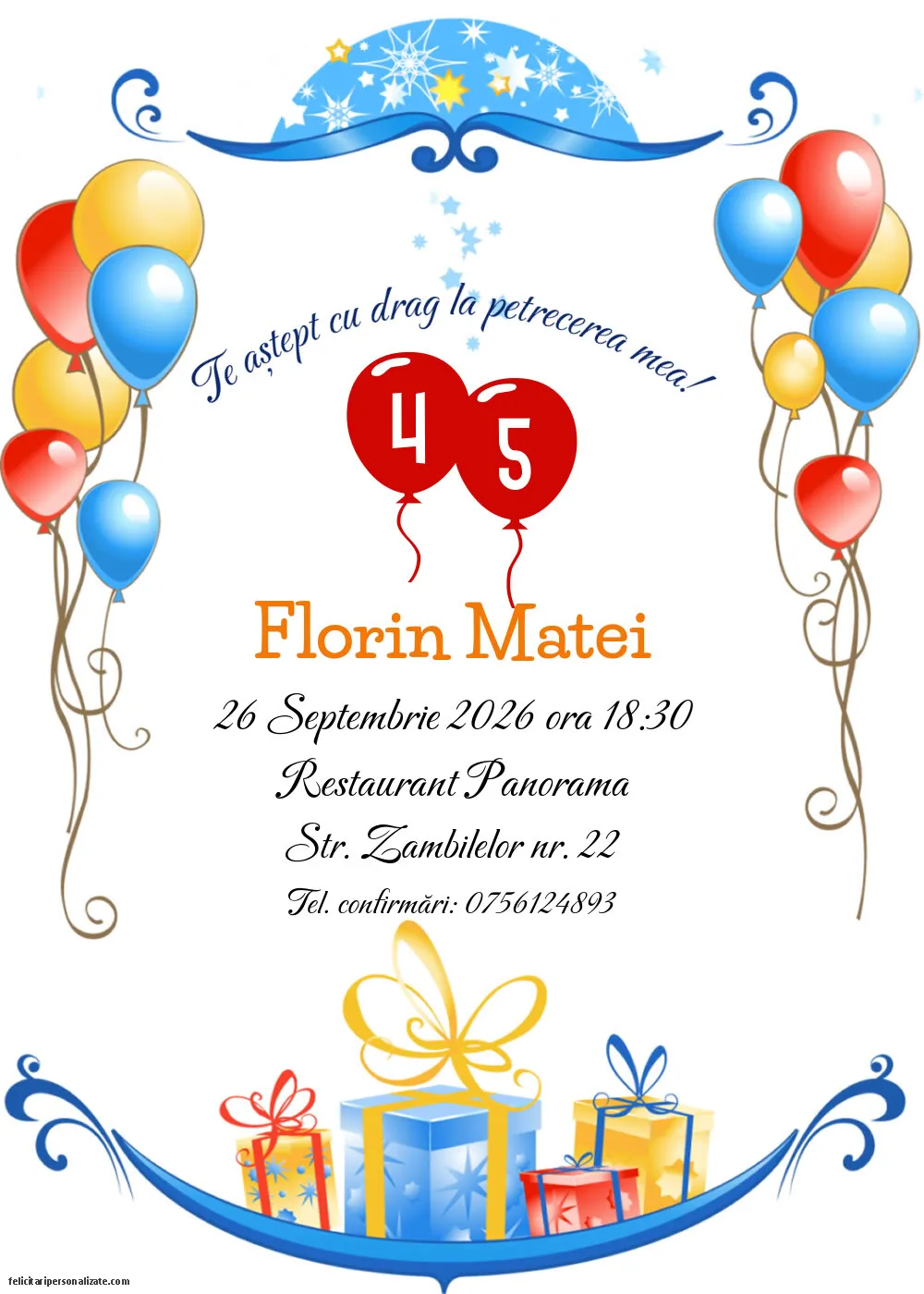 Invitație pentru 45 ani