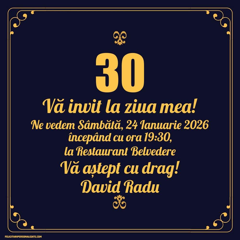 Exemplu completat: Invitație pentru 30 ani