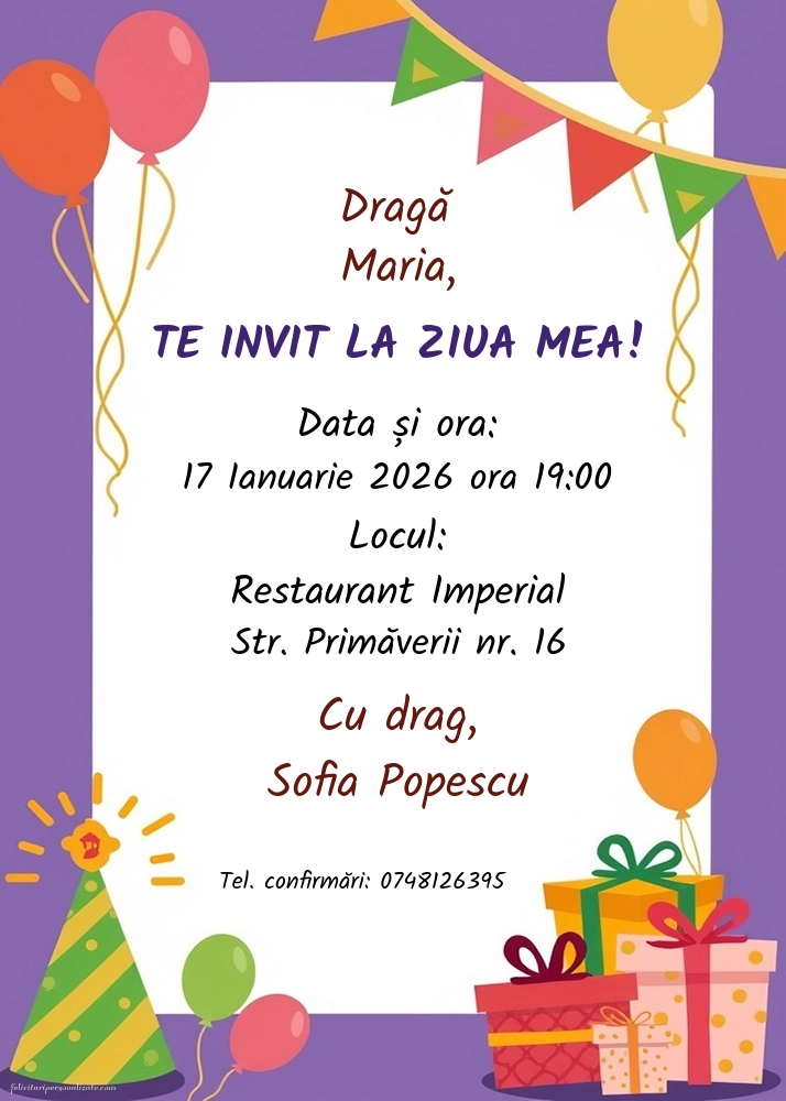 Invitație cu cadouri