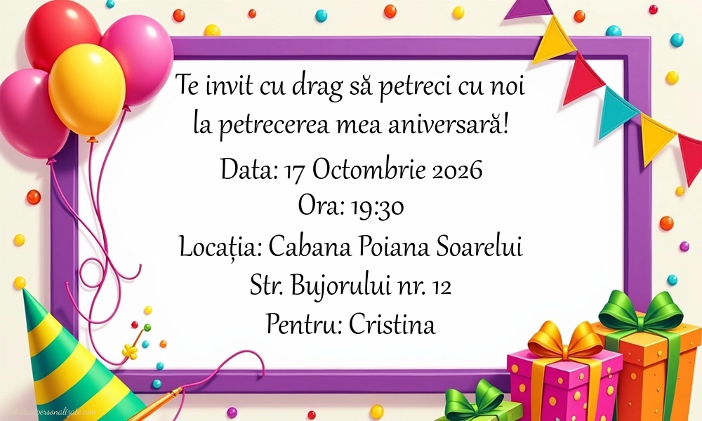 Invitație cu cadouri