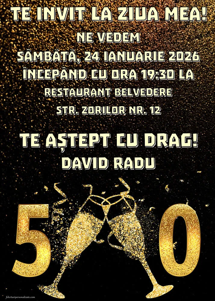 Exemplu completat: Invitație pentru 50 ani