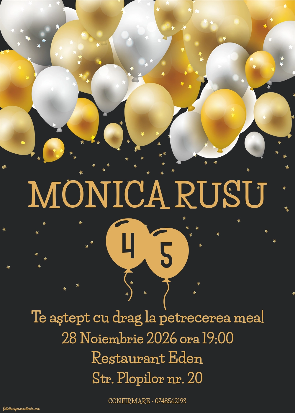 Invitație pentru 45 ani
