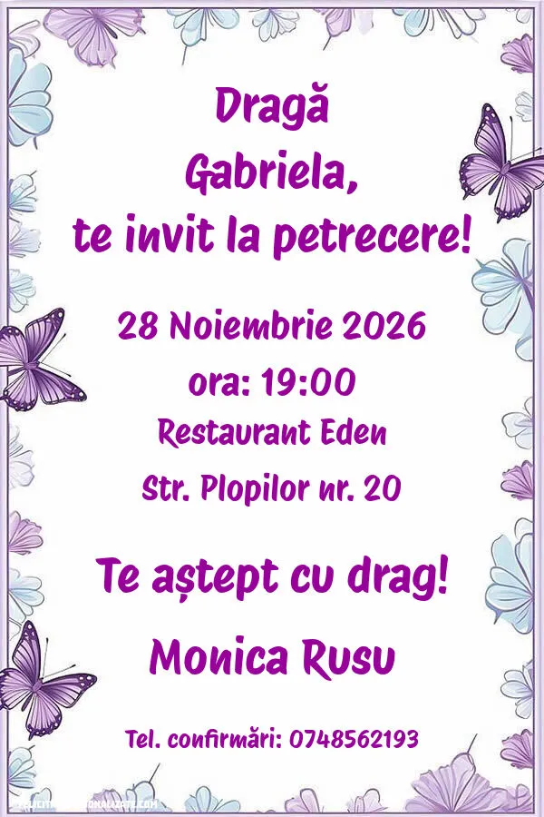 Invitație cu fluturi