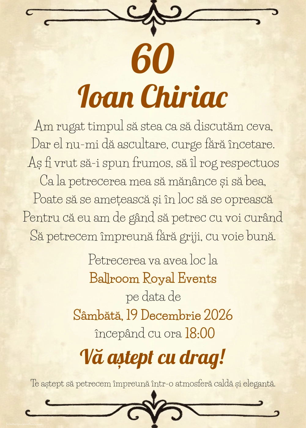 Exemplu completat: Invitație vintage