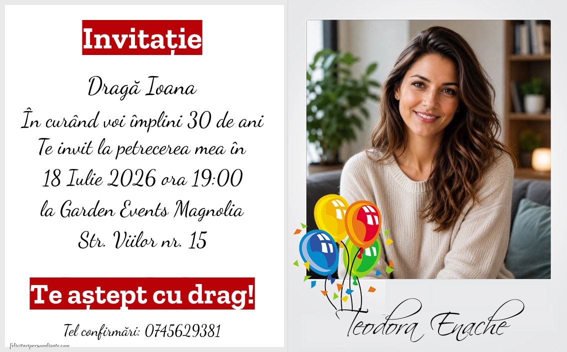 Invitație cu baloane