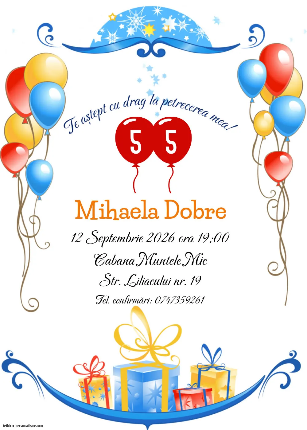 Invitație pentru 55 ani