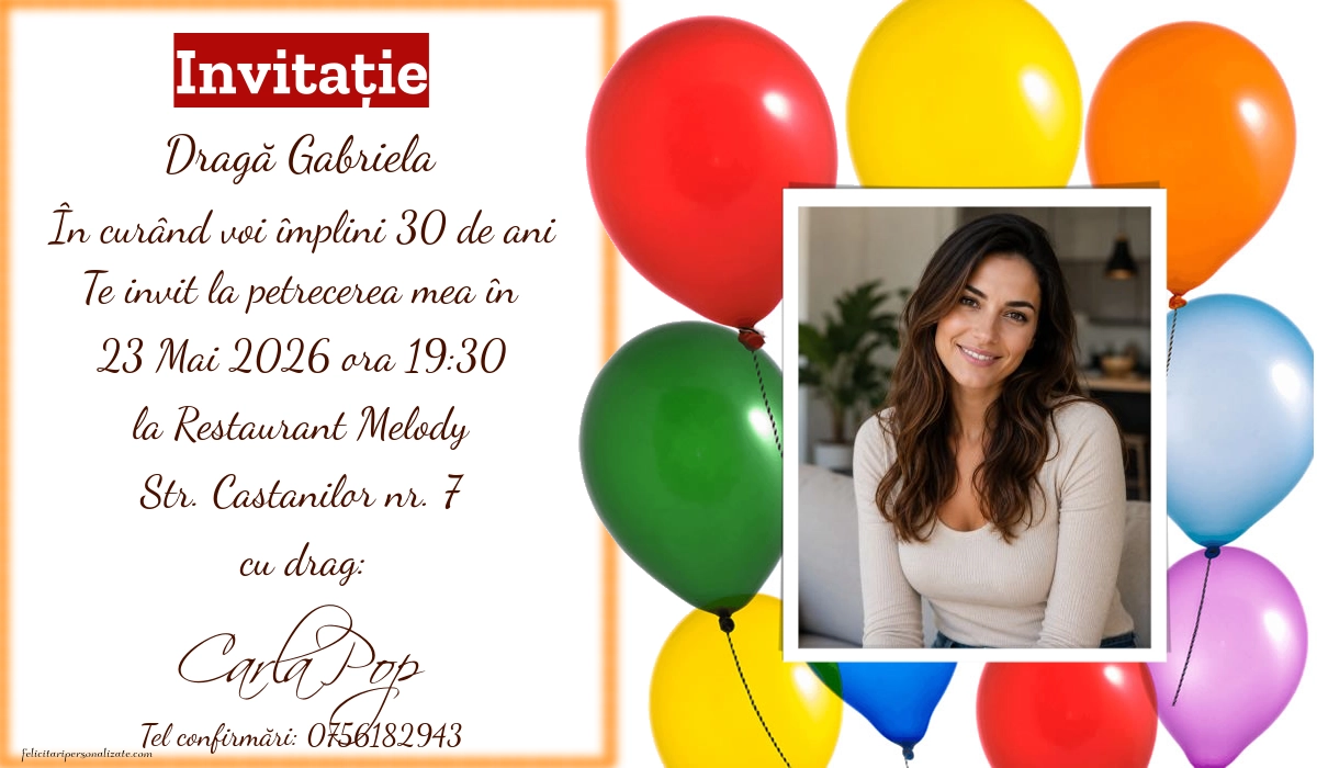 Exemplu completat: Invitație cu baloane