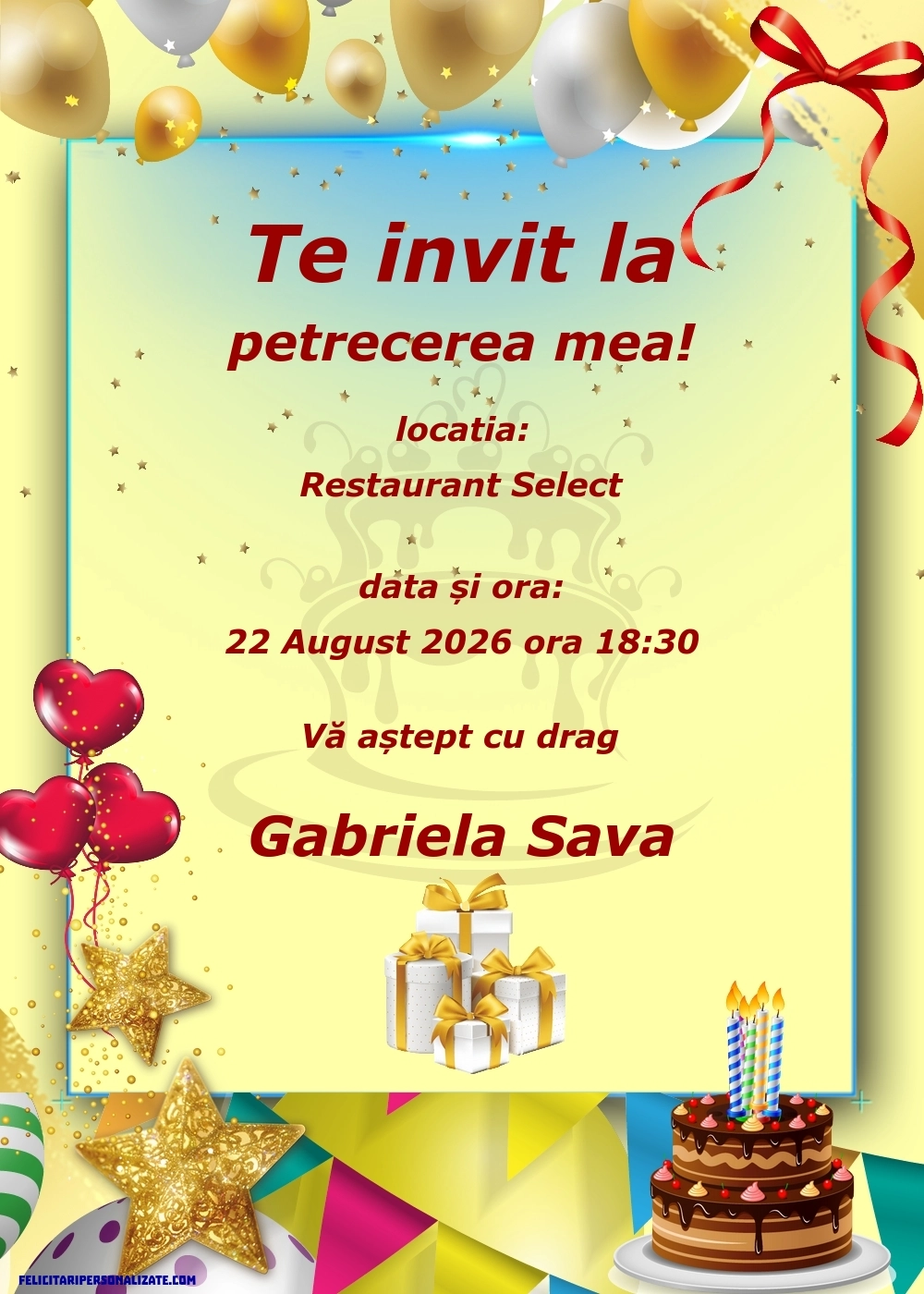 Exemplu completat: Invitație cu inimioare