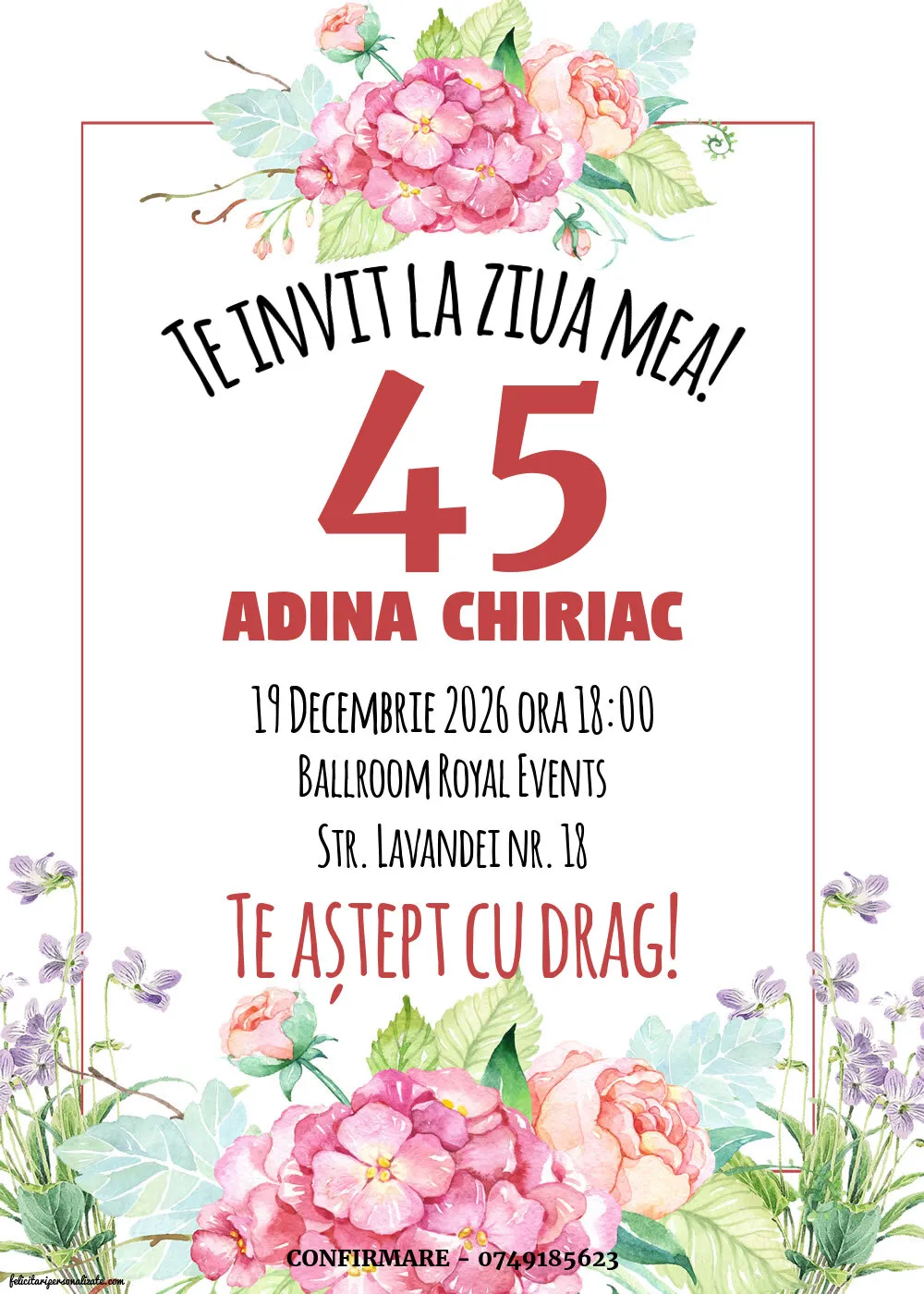 Invitație pentru 45 ani