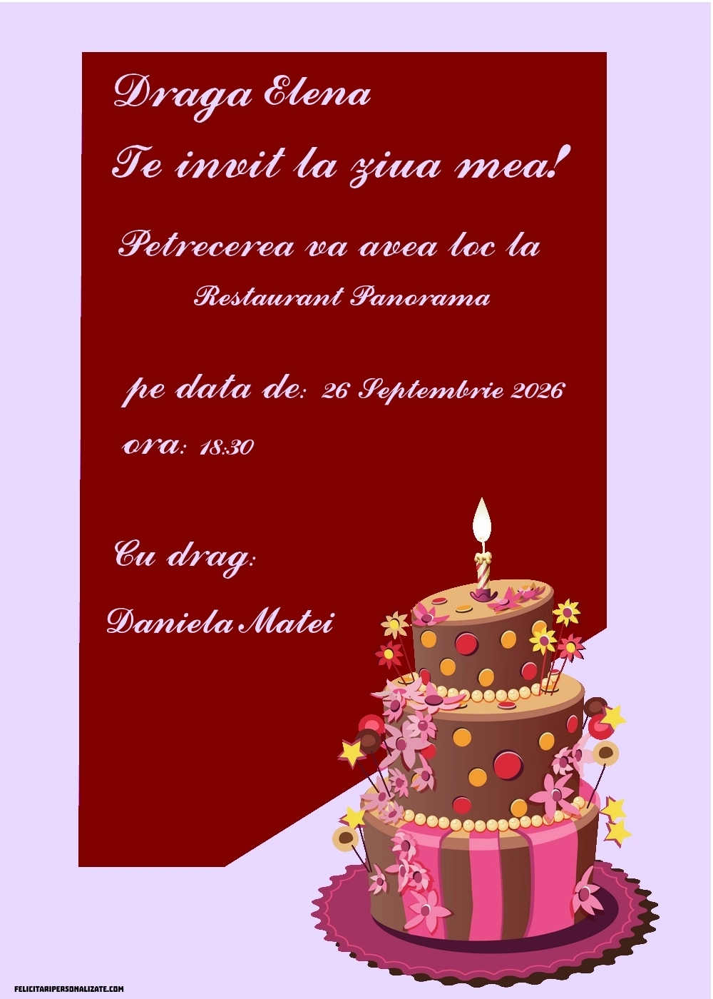 Exemplu completat: Invitație cu tort