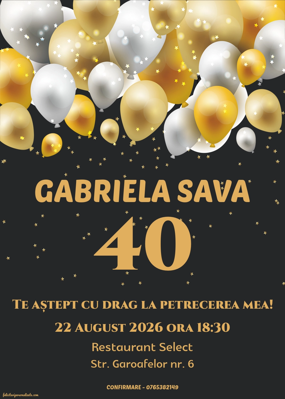 Exemplu completat: Invitație pentru 40 ani
