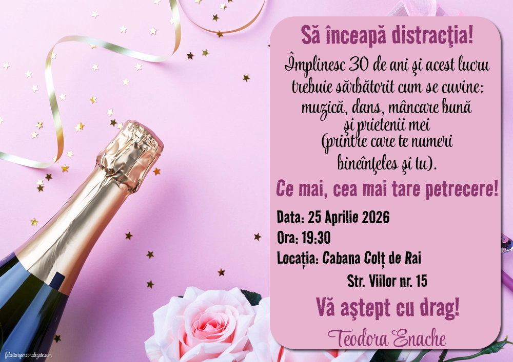 Invitație cu trandafiri