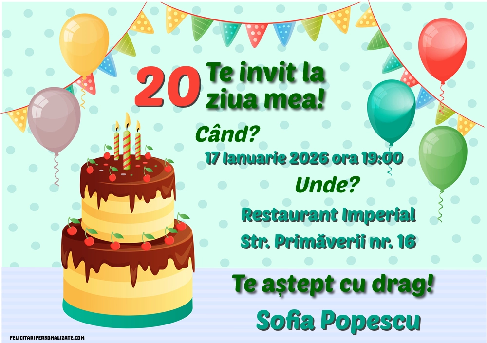 Exemplu completat: Invitație cu tort