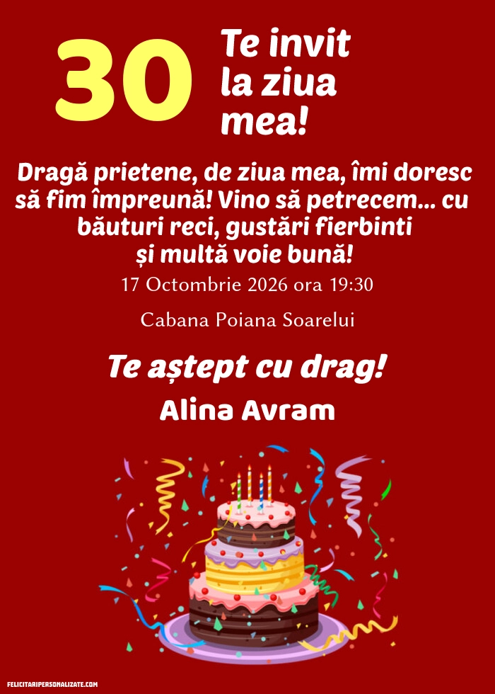 Exemplu completat: Invitație cu tort