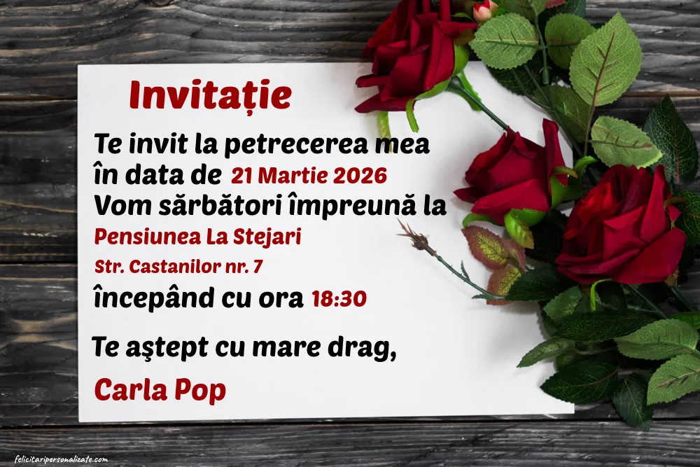 Exemplu completat: Invitație cu trandafiri