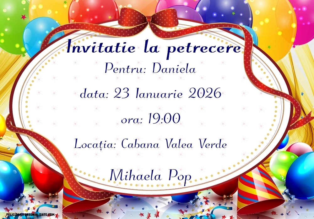 Exemplu completat: Invitație cu baloane