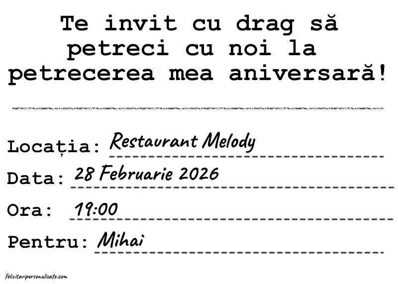 Exemplu completat: Invitație pentru femei