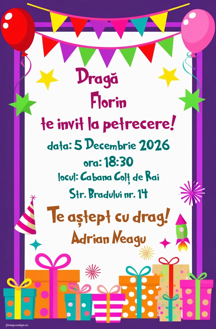 Invitație cu cadouri