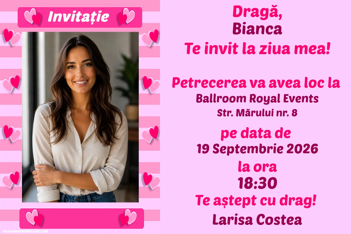 Exemplu completat: Invitație cu inimioare