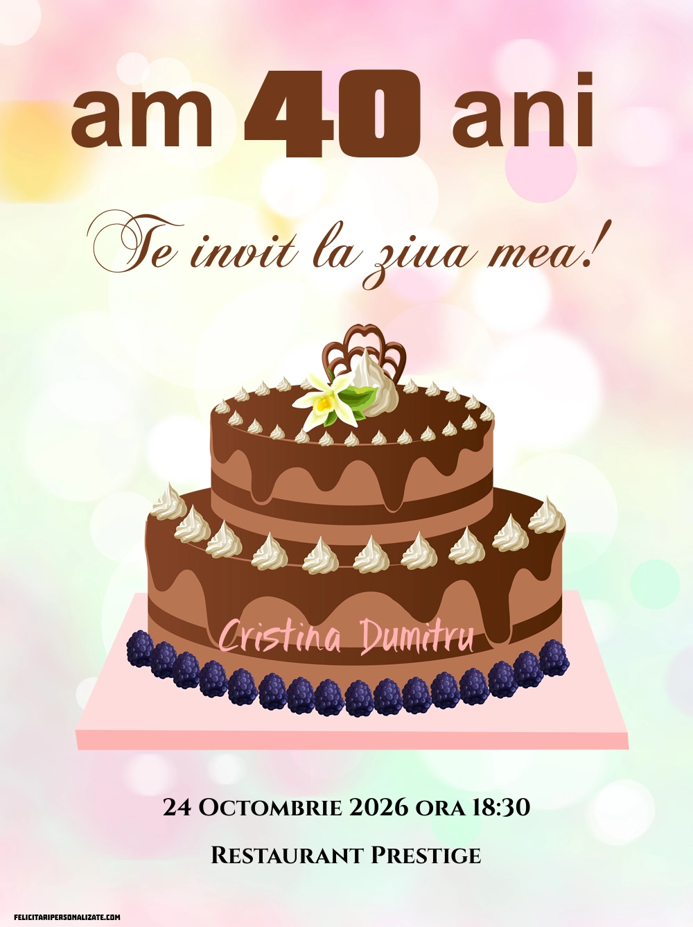 Exemplu completat: Invitație cu tort