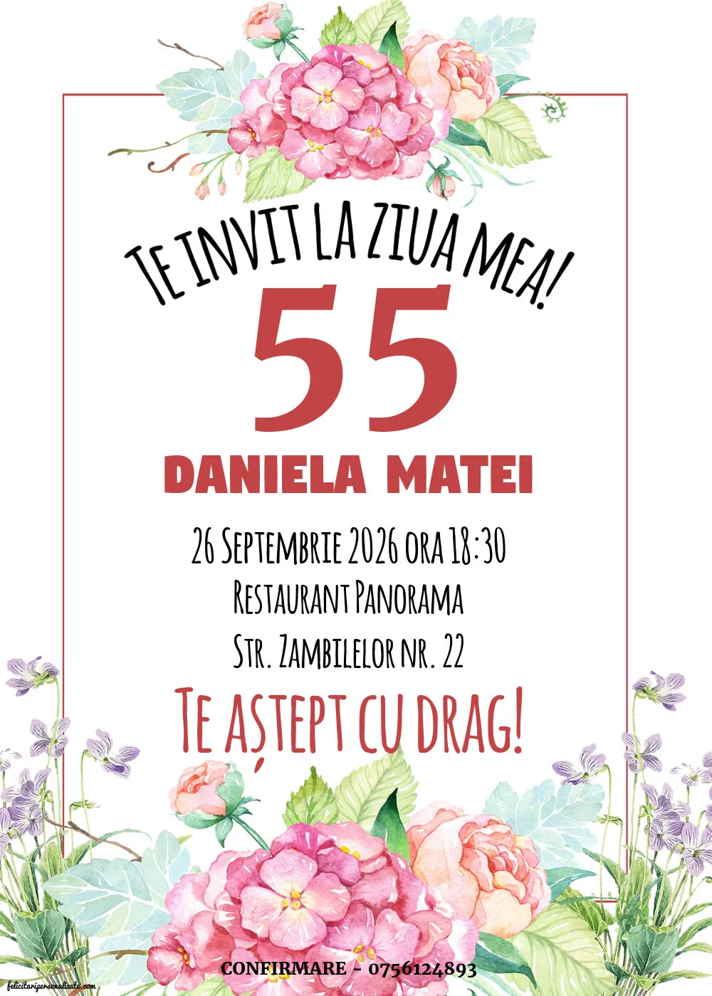 Invitație pentru 55 ani