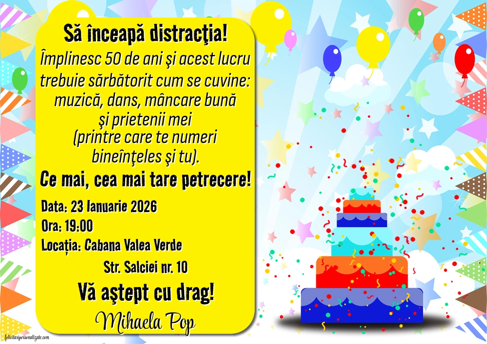 Invitație cu tort