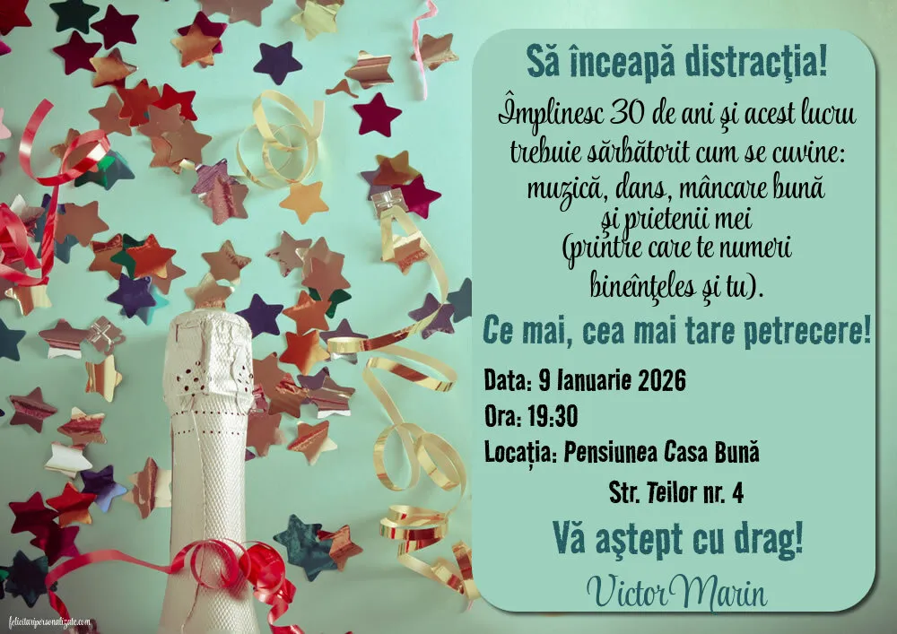 Exemplu completat: Invitație cu sampanie