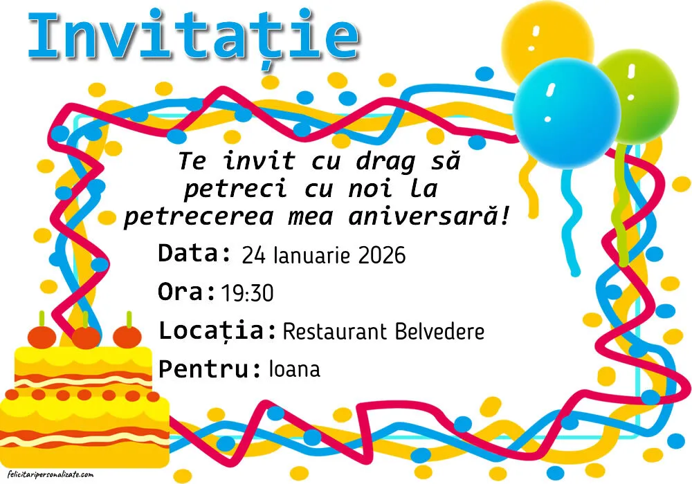Exemplu completat: Invitație cu tort