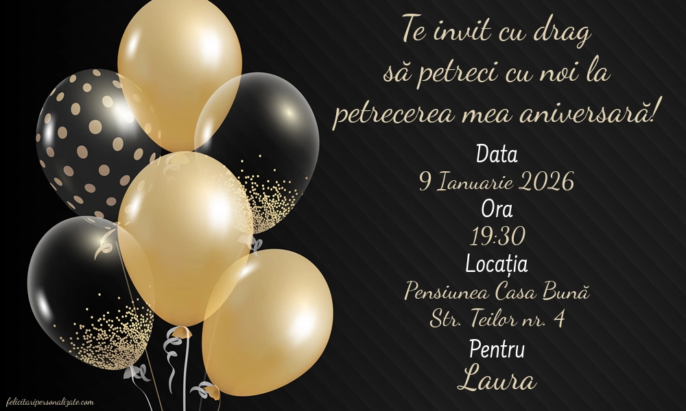 Exemplu completat: Invitație cu baloane
