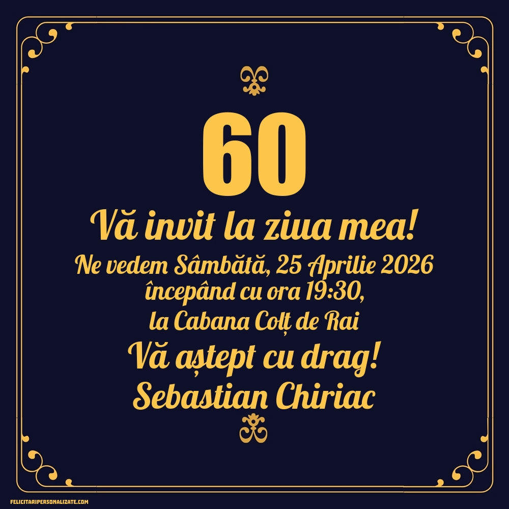 Exemplu completat: Invitație pentru 60 ani