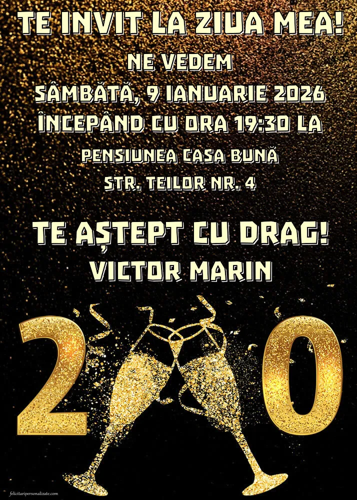Exemplu completat: Invitație pentru 20 ani