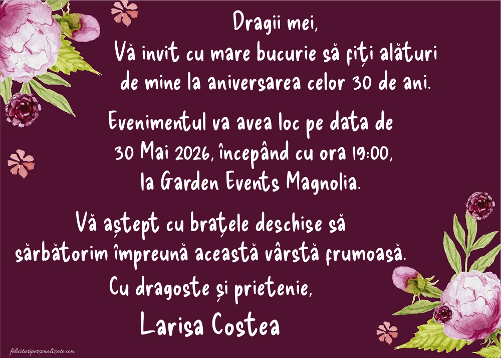 Invitație pentru 30 ani