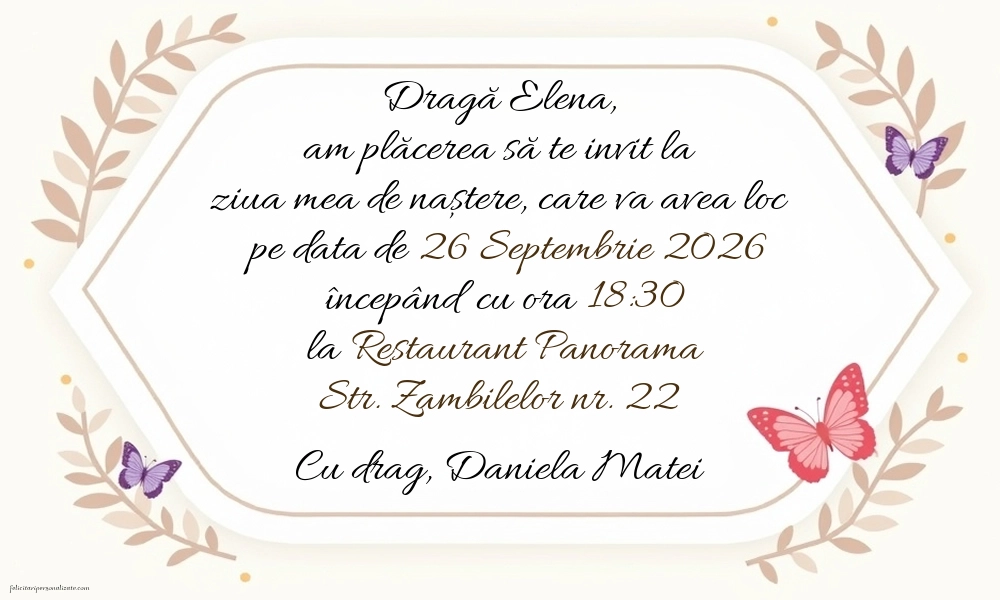 Invitație cu fluturi