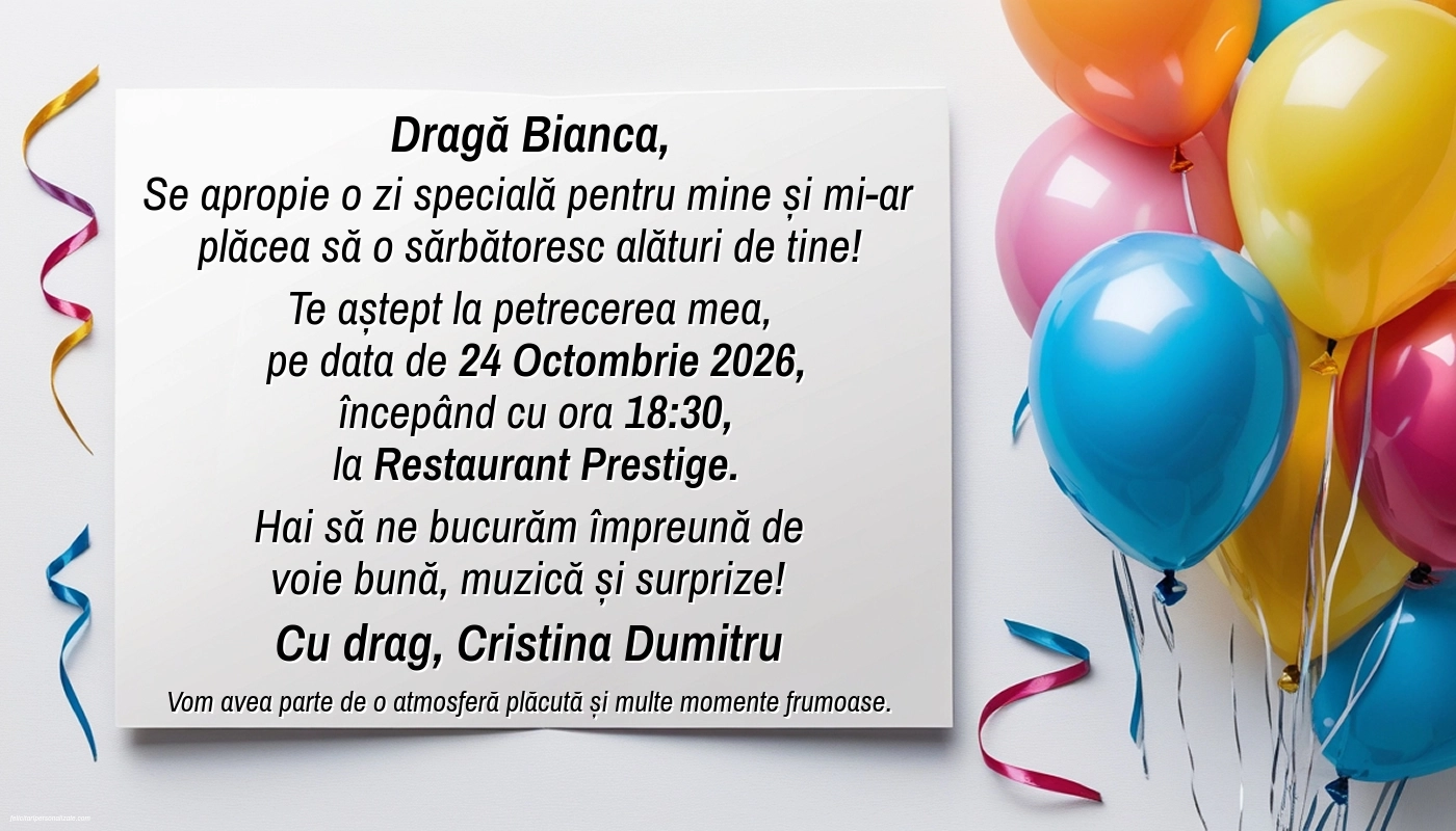 Invitație cu confeti