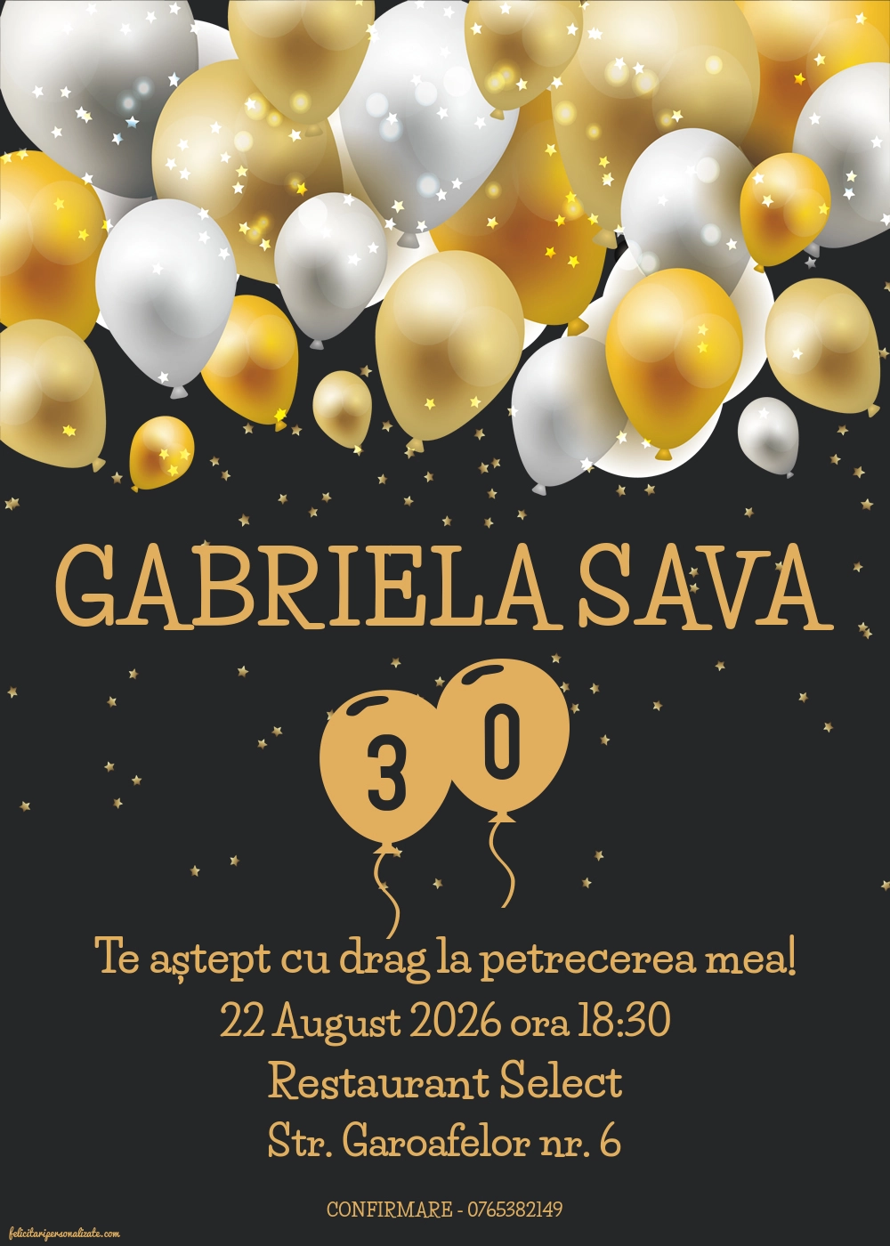 Exemplu completat: Invitație pentru 30 ani