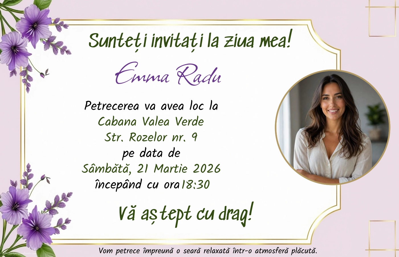 Exemplu completat: Invitație cu flori
