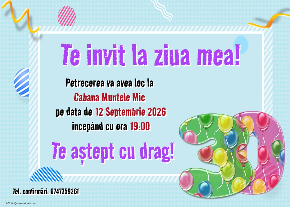 Exemplu completat: Invitație pentru 30 ani