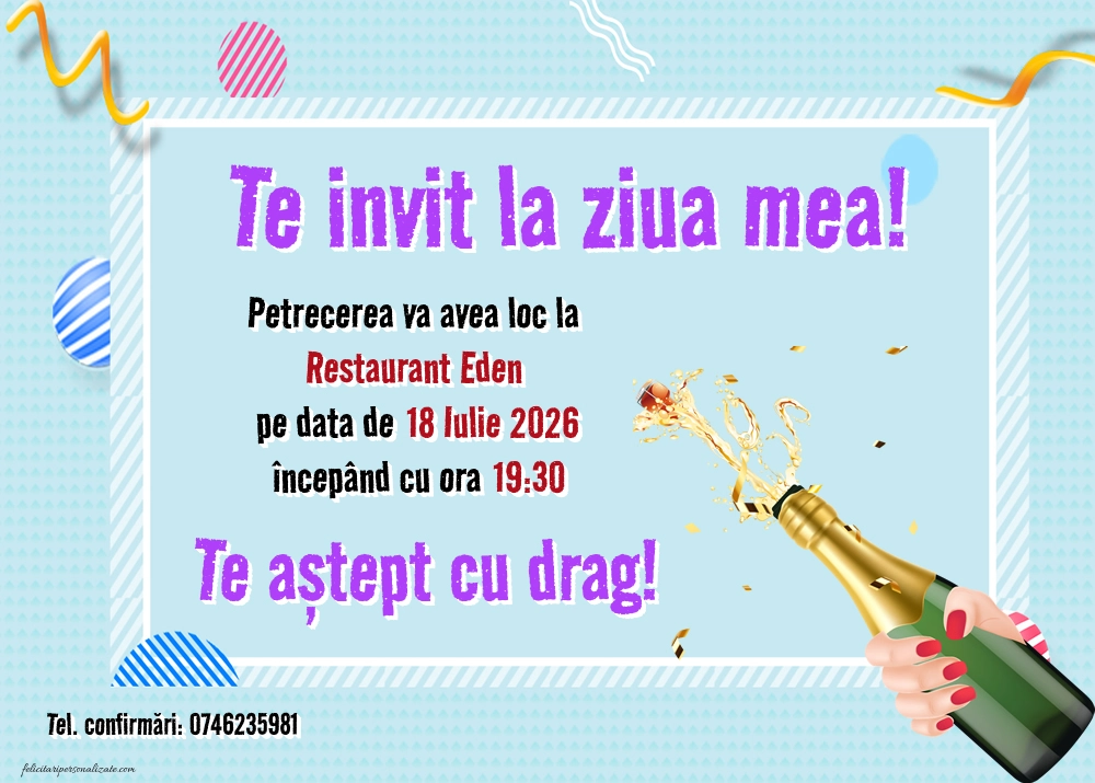 Exemplu completat: Invitație cu sampanie