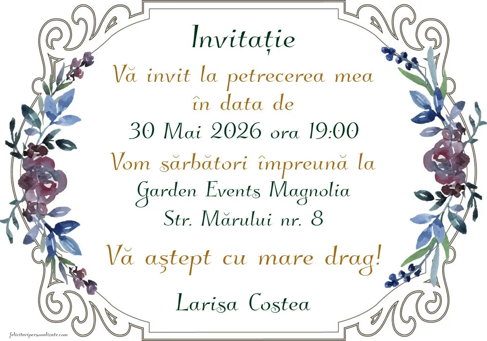 Exemplu completat: Invitație cu flori
