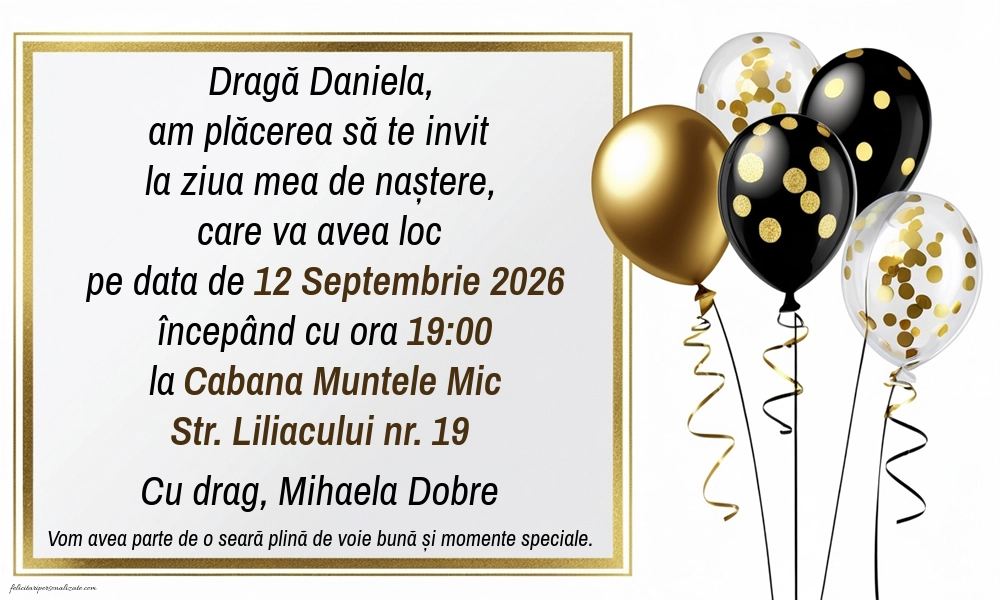 Invitație cu baloane