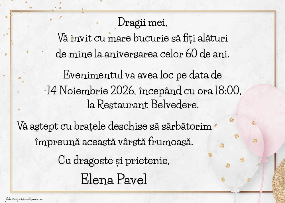 Exemplu completat: Invitație pentru prieteni